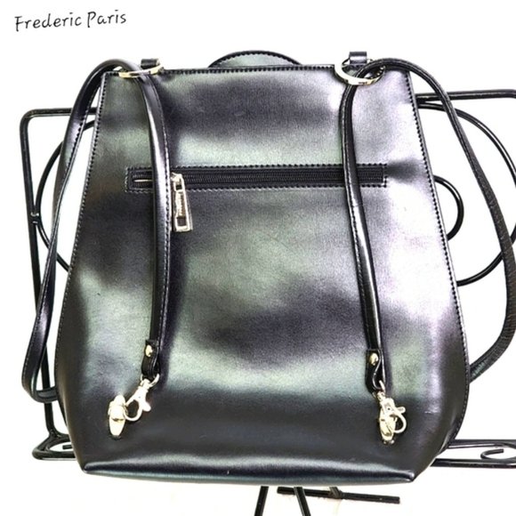 Frederic Paris backpack purse black patent shoulder bag NWOT - Picture 1 of 15